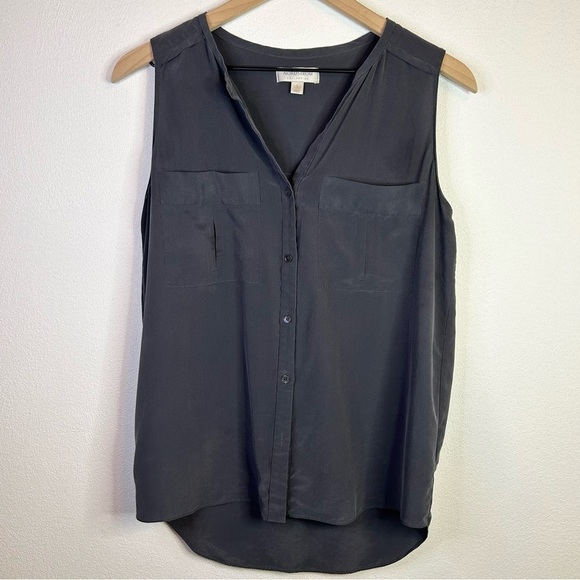 Nordstrom Collection Silk Shell Collared Tank Charcoal Grey Small - Picture 1 of 11